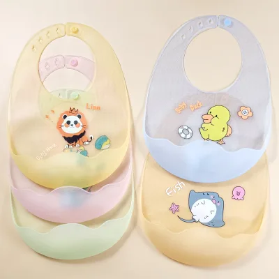 Cute Animal Patterns Silicone Baby Bibs for Eating Waterproof Thin Baby Feeding Bibs Adjustable BPA Free Toddlers Silicone Bibs