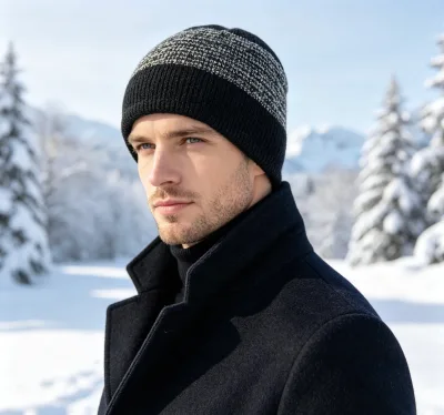 Manufacturer Wholesale Jacquard Reflective Knitted Thermal Beanie with Soft Coral Fleece Lining Plaid Travel Unisex