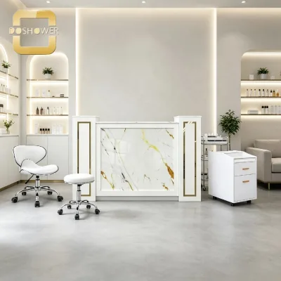 Modern Reception Counter with Hidden Storage Compartments and Smooth Countertop for Commercial Spa Center