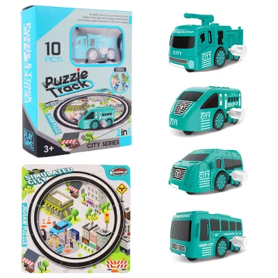 Global Bridge CP-240340 Hot Selling Newest 4-Color Spring Rail Vehicle Puzzle Track Cars Kids Jigsaw Toy Made of Paper