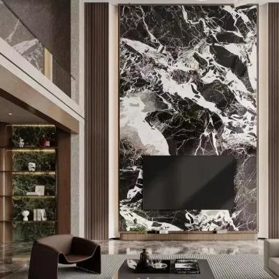 Luxury Backlit Greenish Grey Natural Quartzite Feature Wall Living Room