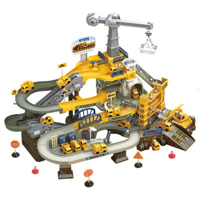 Mini Race Car Adventure Play Set Race Track Slot Toys Electric Engineering Tracks Pretend Play with Diecast Toys