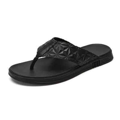 China Factory Wholesale Pure Color Fashion Slides High Quality Custom Brand Mens Genuine Leather Slippers