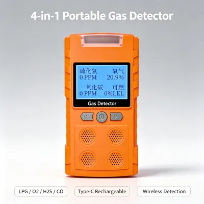 CAATM CA-TP1 Portable 4-in-1 Gas Detector O2 H2S CO LEL Monitor,433MHz WirelessTriple AlarmType-C Charging for Confined Space