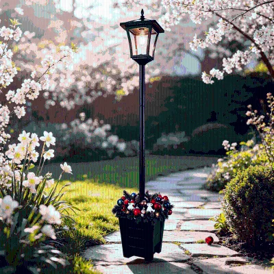 Vintage Solar Post Light Outdoor Waterproof LED Garden Street Lamp with Planter for Pathway Patio Yard Landscape Lighting