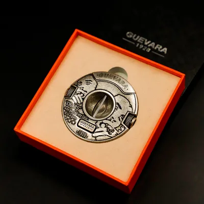 Round Modern Cigar Cutter v Cut with Punch on Both Sides Stainless Steel sharp Blade v Cutter