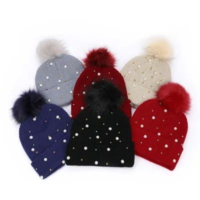 Rhinestone Beading Knitted Beanie Hat Pompom Winter Women Warm Thickened Cap Windproof Camouflage Bows Plush Skullies Gorros