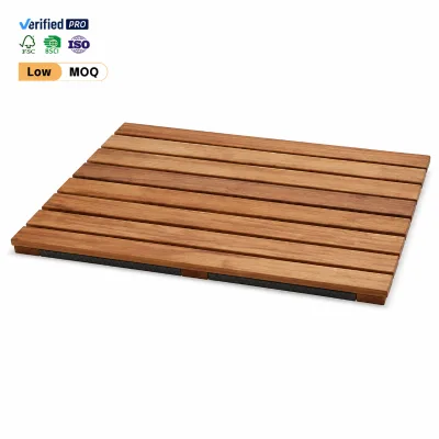 Natural Acacia Wood Non-Slip Slatted Bath Mat for Bathroom Spa Shower Indoor and Outdoor Use