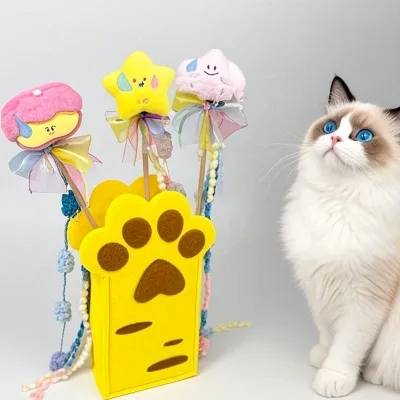 Cute Cartoon Star Wand Cat Toy Interactive Plush Cat Teaser Stick with Tassel for Kitten Play