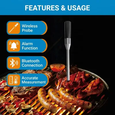 Wireless Digital Household Meat Thermometer for Kitchen Cooking BBQ Temperature Measurement