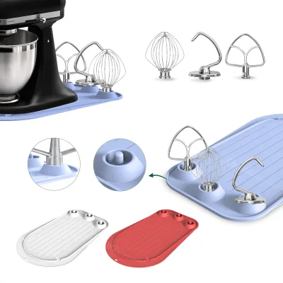 Newest Non-Slip Silicone Mixer Mat with Attachment Storage Pad for Stand Mixers with Grooved Surface and Wall Mount Hole