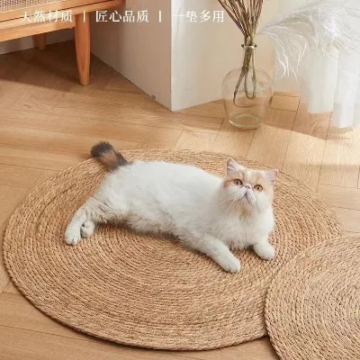 Natural Cattail Rattan Cat Grasping Pad Grinding Claw Cat Toy Wear-resistant Grasping Breathable Comfortable Washable Grasping