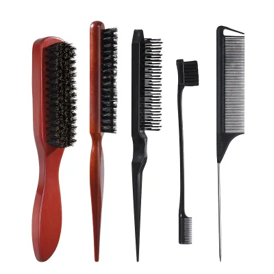 Shaving Beard Brush Set Double Sided Nylon Bristle Edge Control Hair Styling Teasing Brush Eco Friendly Boar Bristle Wood Comb