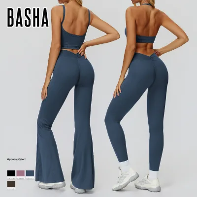 Halter Bra square Neck Vest Large V-neck Loose Sports Jacket High Waist Gathered Shorts Pleated Leggings Flared Pants Yoga Set