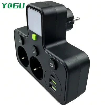 European Plug Power Outlet Extender with 4 AC Sockets 1 USB a and 3 Type-C Ports 1.2m Cable 10A Separate Control Switches