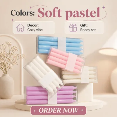Custom Logo Dinner Candle Romantic Macaron Colors Paraffin Wax Taper Stick Candle for Wedding Party