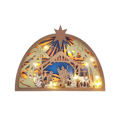 3D Wooden Handcraft Eco-friendly Durable Nativity Scene Christmas Decoration with LED Light