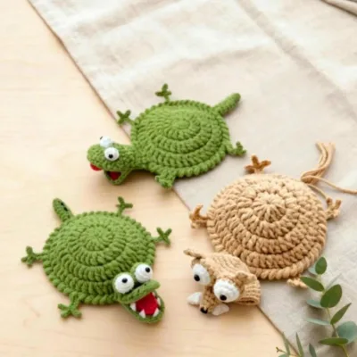 Crochet Animal Coaster Cute Custom Crochet Amigurumi Coaster Drink Coasters Kawaii Desk Accessories Coffee
