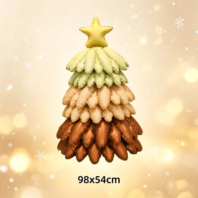 M & L Size Matte Christmas Tree Cream Caramel Coffee Color Merry Christmas Letter Decoration Aluminum Foil Balloon