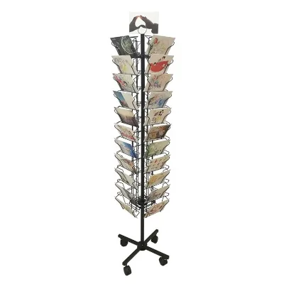 China Manufacture Customized Floor Rotating Greeting Card Rack 48 Pocket Metal Wire Magazine Rack for Book Stores and Gift Shops