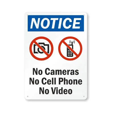 Confidential Area Aluminum No Entry Sign - No Cameras, Phones, or Recording Devices - Privacy Warning Sign