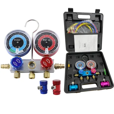 Industrial OEM 1234YF Refrigeration Manifold Gauge Set Sight Glass Aluminum Body R22/R134A/R404A/R407C/R410A Compatible Factory