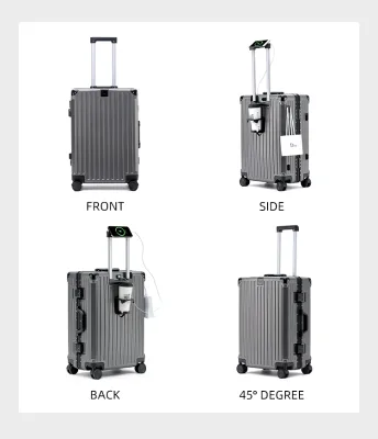 Hot Selling Multifunction Luggage Sets Custom Logo Luxury Travel Suitcase Aluminum Frame Luggage With Usb Charging