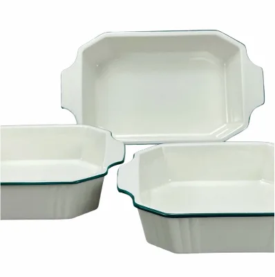 Factory Direct New Design Deep Ceramic Rectangular Baking Tray Home Use Square Pattern Stackable Pans