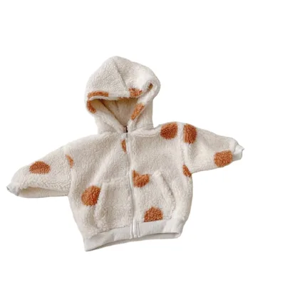 Baby Polka Dot Sherpa Zip-up Hoodie Sustainable Polka Dot Sherpa Zip-up Hoodie Eco Friendly Lambs Wool Zipper Hoodie