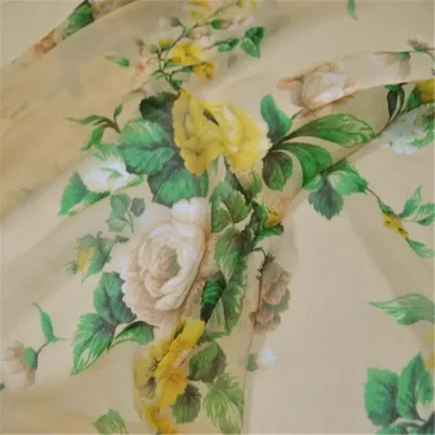 Trendy Charming Floral Flower Print Soft 100% Natural Silk Crinkle Georgette Fabric for Breathable Dress Scarf