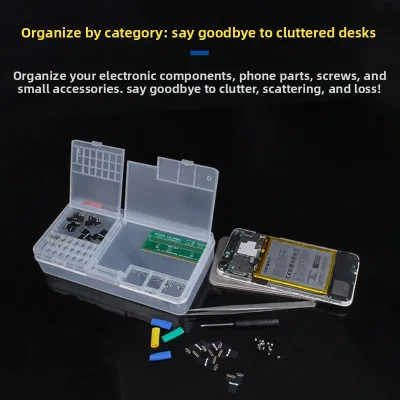 Three-fold Plastic Rectangular Phone Motherboard Screen Flex Cable Screws Camera Module End-Plug Earpiece Storage Box Component