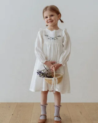 Cute Soft Toddler Baby Girl Smocked Embroidered Dresses Long Sleeves Smock Children Clothing Princess Girl Dress