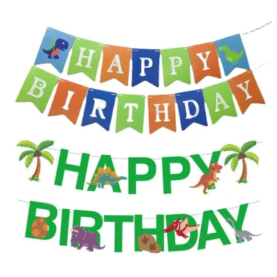 Tropical Dinosaur Birthday Banner Pulling Flower Party Decoration for Dinosaur Theme Birthday Party
