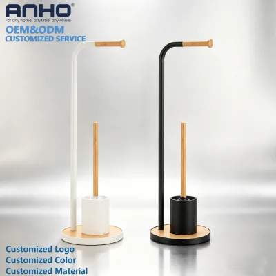 Toilet Paper Holder with Iron Bamboo Toilet Brush Holder Toilet Roll Holder Bathroom Storage Holders Racks