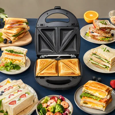 Double Sided Heating Nonstick Two Slice Quick Cooking Sealed Edge Cool Touch Electric Sandwich Maker for Family Breakfast