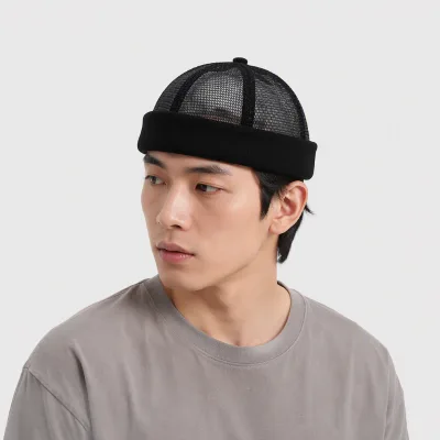 Breathable Mesh Brimless Docker Hat Adjustable Solid Color Skull Cap for Outdoor Cycling Travel