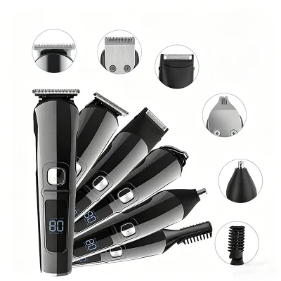 Men Grooming Kit 6 in 1 USB Rechargeable Stainless Steel Blade IPX5 Waterproof 4 Guide Combs Low Noise Compact Beard Groomer