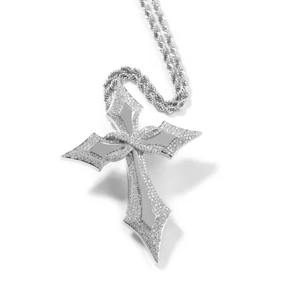 UWIN Infinity Crucifix Pendant Round Cut Bright White Cubic Zirconia Fabulous Cross Hip Hop Men Pendant
