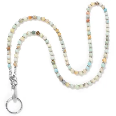 Hot Selling Custom Design Natural Stone Long Lanyard Necklace Handmade ID Business Card Holder Lanyard
