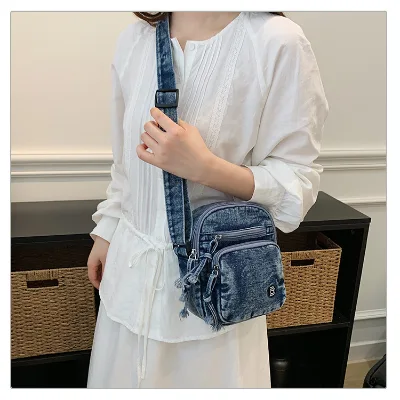 Women's Denim Crossbody Bag 2026 New Stylish Trendy Single-Shoulder Phone Bag with Zipper Closure PU Lining Polyester Lining
