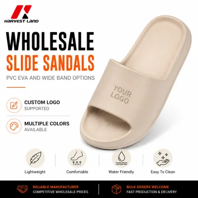 EVA Comfort Slides Custom Logo Lightweight One Piece Molded Contoured Footwear Shower Slippers Unisex Pool Beach Casual Sandals