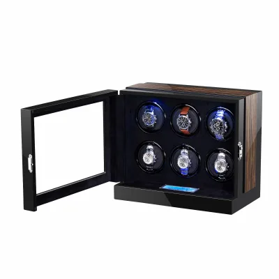 Slient Motor Automatic Man Watch Winding for Six Watches Watch Winder with Two LED Lights