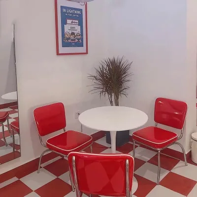 Retro Red Leather Dining Chair | Chrome Metal Frame | Custom, Factory Price, Wholesale for Diner & Home