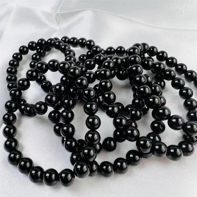 Wholesale Gemstone Obsidian Elastic Healing Energy Magnetic Crystals Stone Triple protection Bead Bracelet