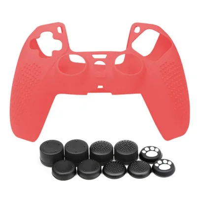 Game Controller Silicone Case for PS5 Controller Anti Slip Protective Cover with Joystick Thumb Grip Caps Gaming Accessory Set