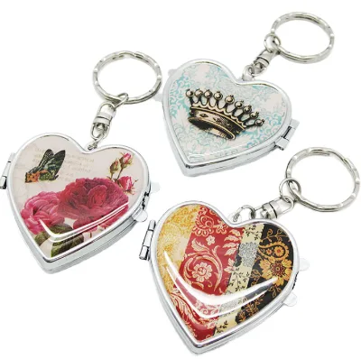 Mini Makeup Mirror Keychain - Round Heart-shaped Metal Pendant - Double-sided Mirror - Portable Keychain - Small Mirror - Gift