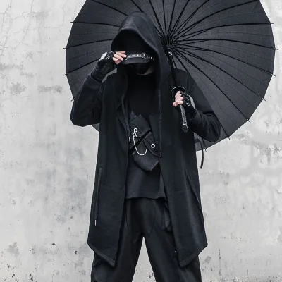 Trade Fashion Solid Color Autumn Long Cloak Wizard Cloak Men's Hooded Jacket Large Size Jacket Long Black Trench Coats for Men