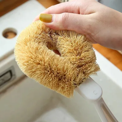 Coconut Palm Wooden Long Handle Multifunctional Household Dishwashing Sink Stove Pot Cleaning Brush Non-Scratch