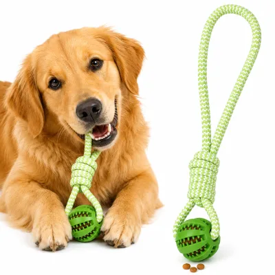 Pet Accessories Cotton Rope Leaky Ball Chew Toy for Dental Health Treat Ball With Cotton Handle for Interactive Feeding