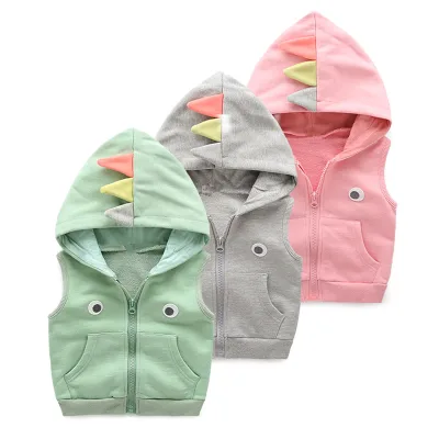 Autumn Breathable Outer Wear Sleeveless cartoon Baby Girls Hooded Vest